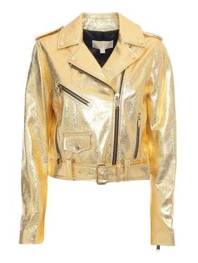 Michael Kors Gold Metallic 100% Leather Moto Jacket